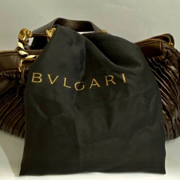 Bvlgari Bronzed Lambskin Leather Plisse Leoni Handbag - Picture 6 of 16